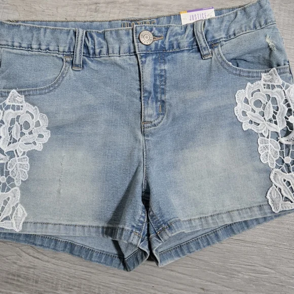 Justice Women's Blue Denim Shorts with Lace Detail Size 16