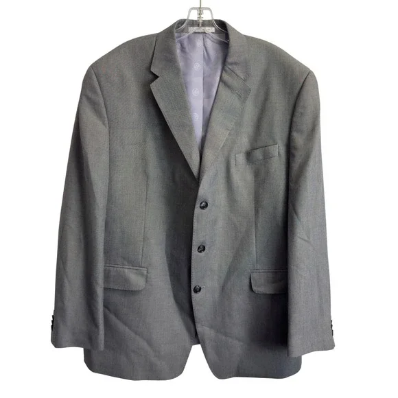 Sean John Mens Gray 3-Button Suit Jacket Blazer 46R Sharkskin Lined Formal