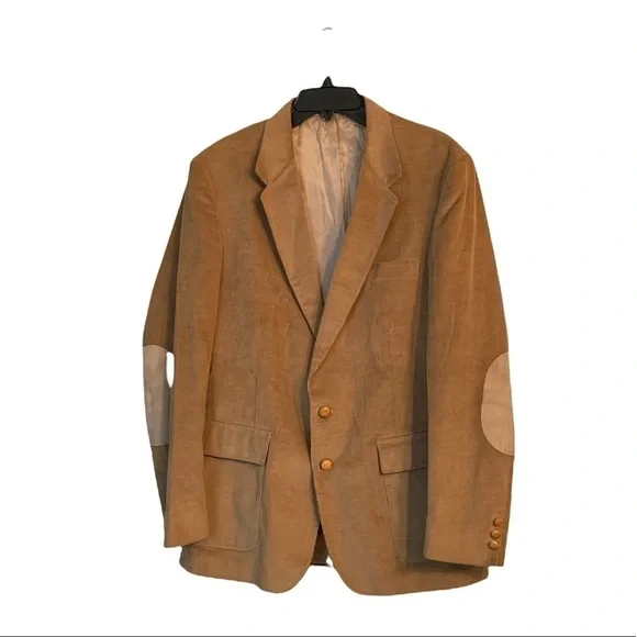 Farah Tan Corduroy Blazer With Suede Elbow Patches Size 42 L