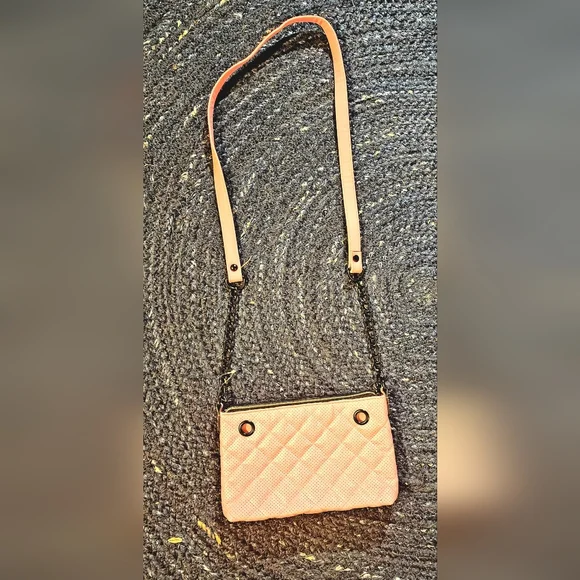 Justice Light pink quilted black chain strap crossbody purse