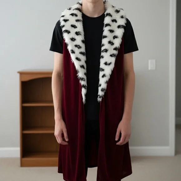 King Red velvet robe with Faux Fur Collar adult small