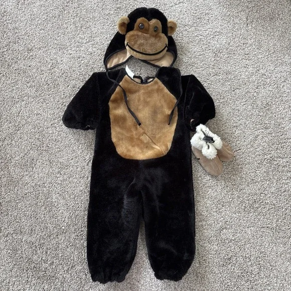 Jo-Ann Stores Monkey Costume Baby Plush Halloween Jumpsuit Hat Shoes 12-18m‎