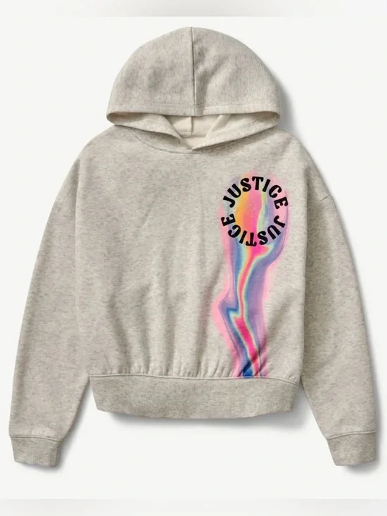 Justice Girls Light Gray Hoodie with Rainbow Marble Swirl Size M