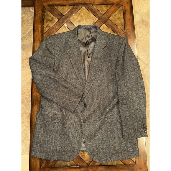 Vtg Barrington Sport‎ Coat Blazer Men's 48L Brown Wool Lambswool Tweed Jacket