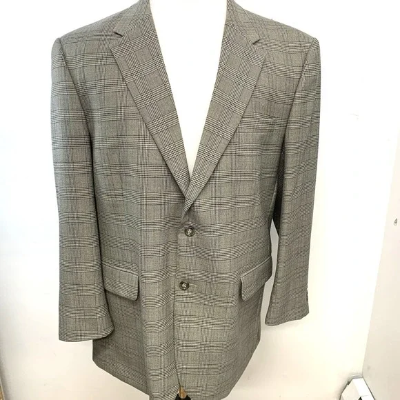 Jos A Bank Sport Coat Men 46R Brown Glen Plaid Wool 2 Button Blazer Jacket Work