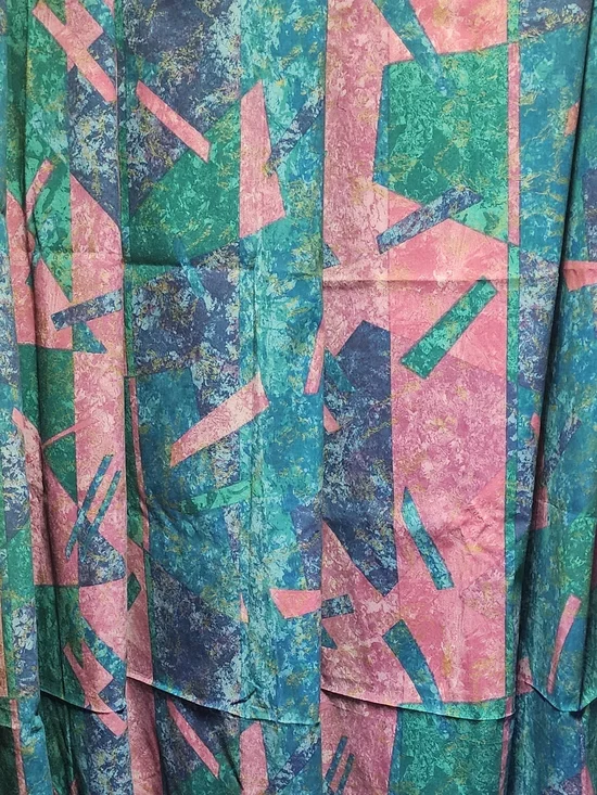 💥4th July Sale 💥1980s Abstract Geometric Print Curtain Panel Teal Pink 68