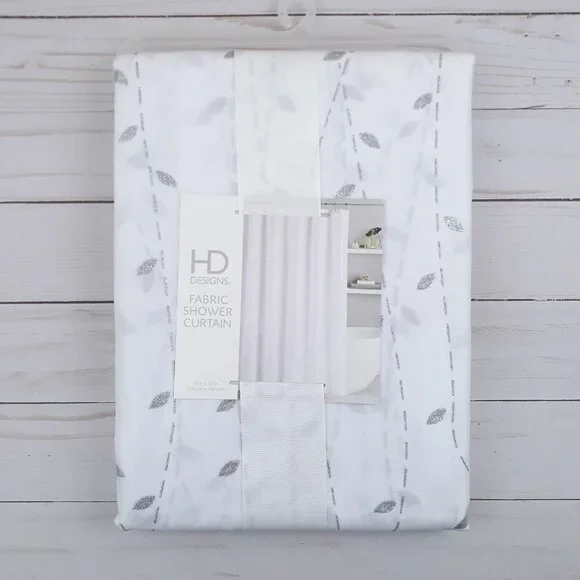 HD Designs Fabric Shower Curtain Silver Leaf 70x72 Sparkle