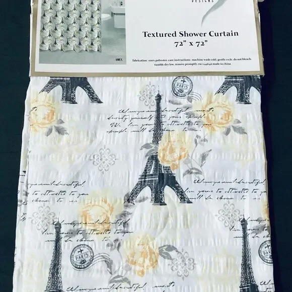 Paris France Eiffel Tower French Floral Fabric Shower Curtain