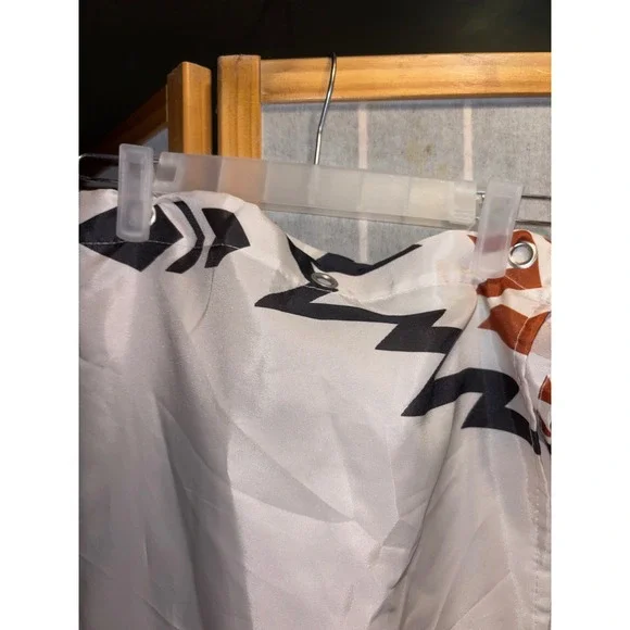 Southwestern Geometric Tribal Shower Curtain White Black Orange Grommet Top