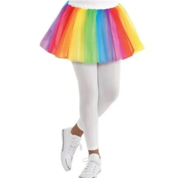 Youth Child Size S/M Mesh‎ Tutu Skirt in Rainbow For Play Pretend Halloween 449