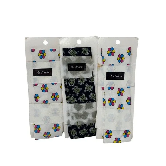Vintage Headliners Hair Bands Lot 3 Frog Flower Print‎ Stretch Deadstock