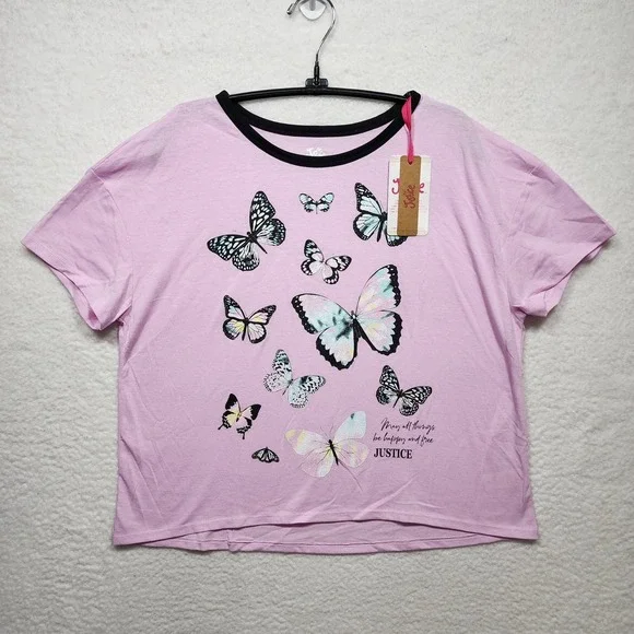 Justice Butterfly Graphic Crop Tee Girls NWT Short Sleeve Shirt