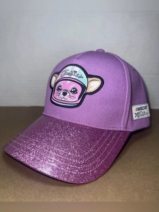 Justice Kids Purple Glitter Baseball Hat with Animal Patch