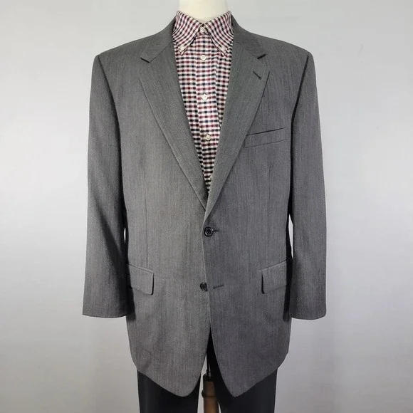 JOS A BANK Signature Mens Sport Coat Blazer Two Button Gray herringbone Wool 46R