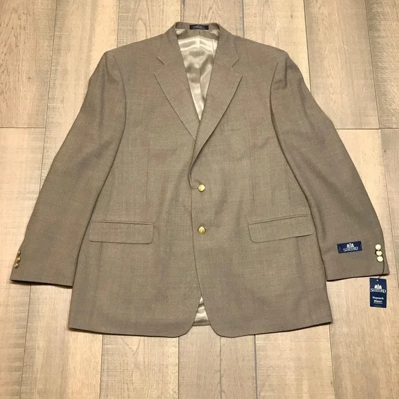 Stafford Hopsack‎ Blazer Mens Size 46L Worsted Wool Blend Brown Sport Coat NEW