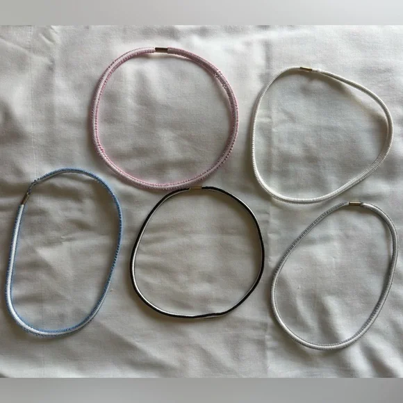 Stretchy Headband Set Elastic Head Band Set of 5 Pink White Black Grey Blue Gray