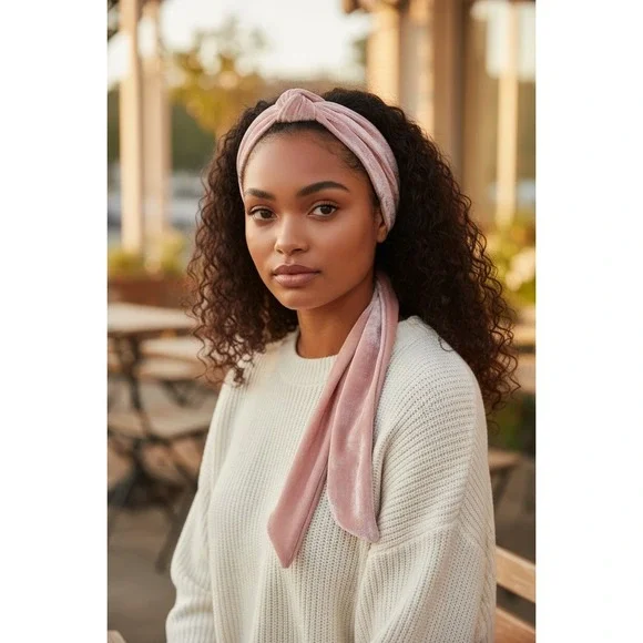 Francescas Dusty Rose Velvet Skinny Scarf Shimmer Multi-Way Headband BOWIE-LL144