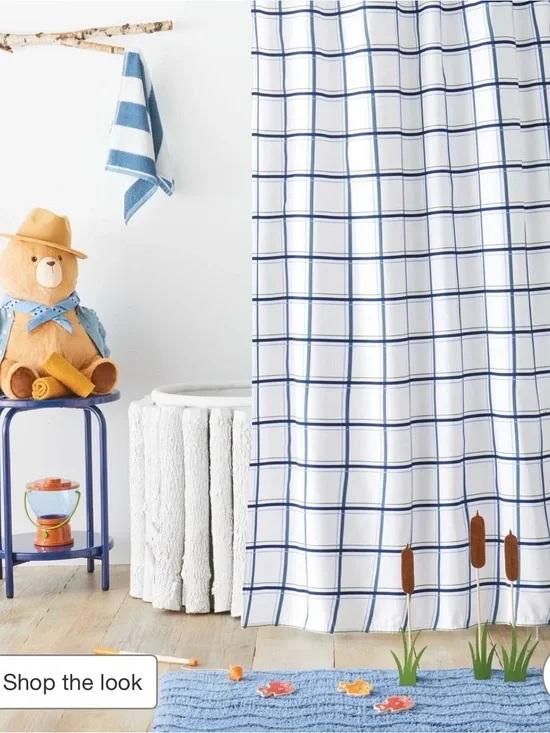 Pillowfort Blue and White Plaid Shower Curtain *NEW