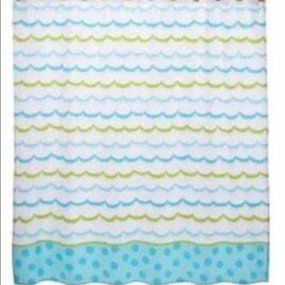 Circo Shower Curtain, Ocean Waves and Polka Dots, 100% Cotton,  pre-owned