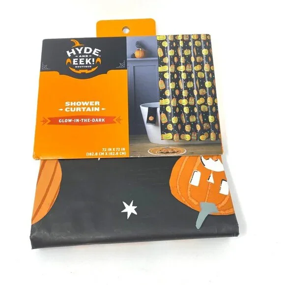 Halloween Pumpkins Glow in the Dark PEVA Shower Curtain Black 72