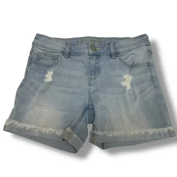 Justice Girls Denim Jean Midi Shorts Light Wash Cuffed Size 12‎