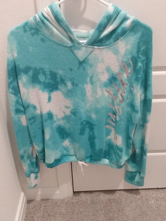 Justice Teal and White Tie-Dye Hoodie with Drawstring Hem