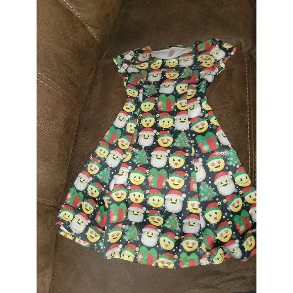 Justice holiday Christmas emoji dress size 8 santa tree presents