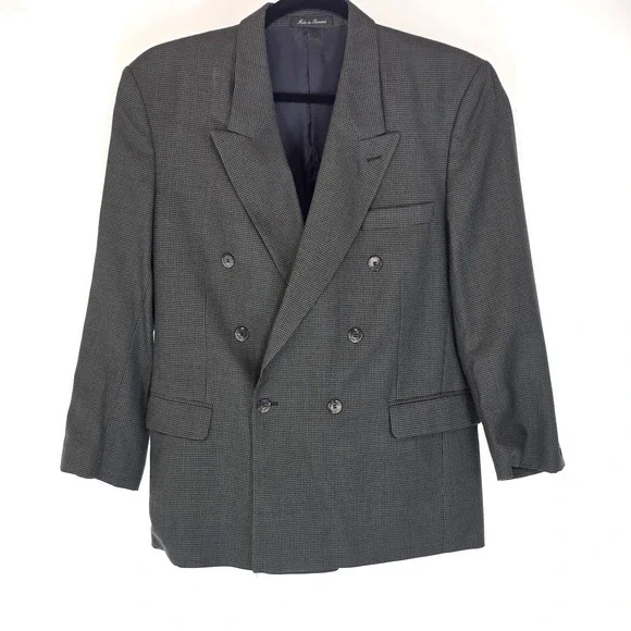 Zeidler & Zeidler Blazer Men's 40R Gray Wool Check Double Breasted Sport Coat