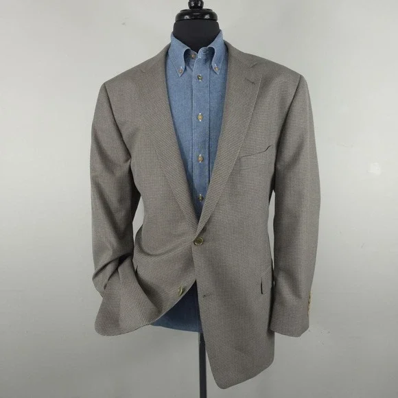 Turnbury Blazer Mens 50R Brown Silk Wool Check Sport Coat Jacket Classic