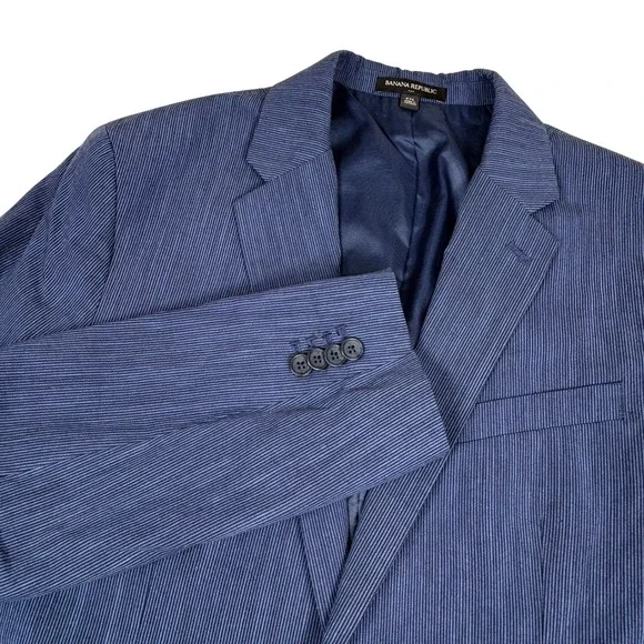Banana Republic Slim Fit Mens Blazer 42L‎ Striped Navy Blue Two Button Jacket
