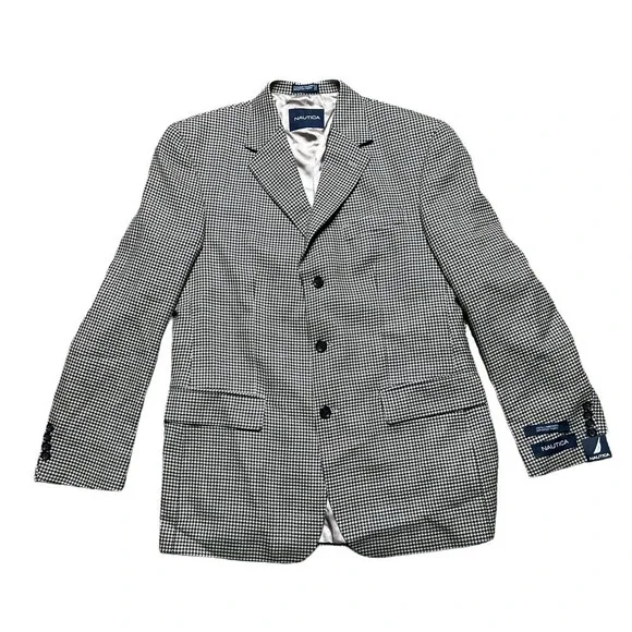 NWT Nautica Houndstooth Lambswool Sports Coat Brown Men Size 40R 3 Button Blazer