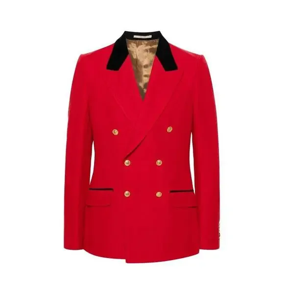 Gucci Herringbone Jacket 48 US 38 Red Wool Linen Double Breast Blazer NWT $3,600