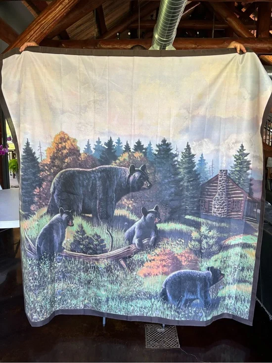 Black Bear Lodge Bear Family Shower Curtain – Rustic Cabin Lodge Bathroom Decor
