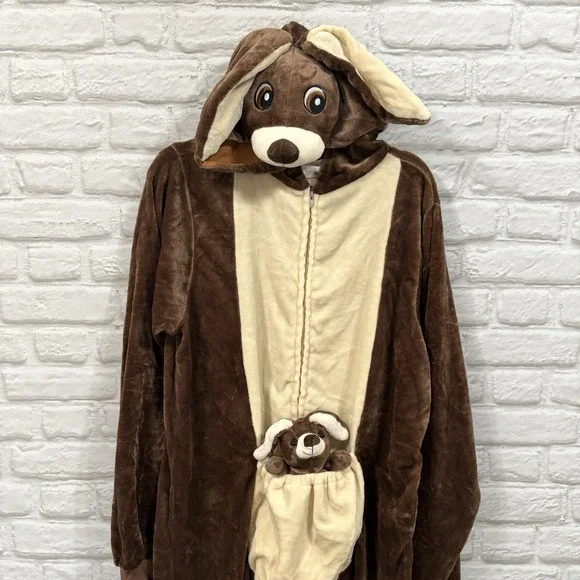 Adult Kangaroo Halloween Costume L-XL Rubies One-Piece Hooded Jumpsuit Fast Ship