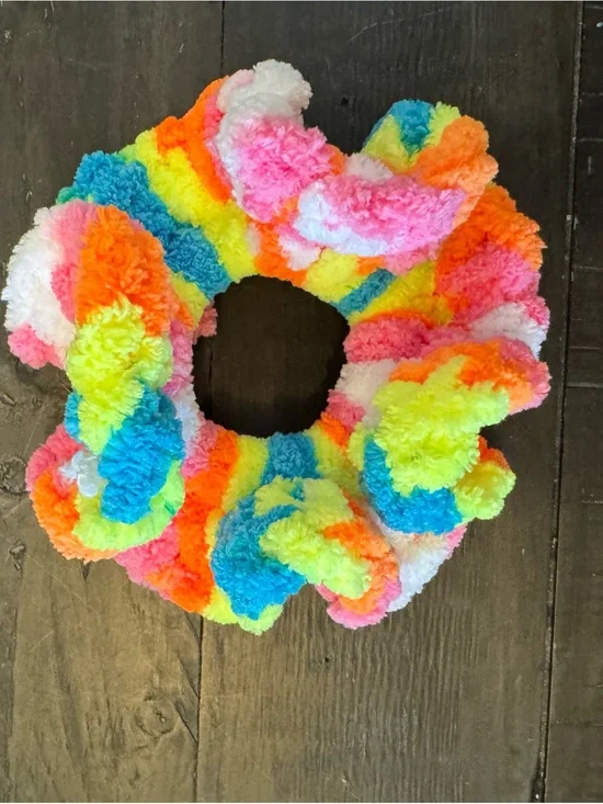 Colorful Large Neon Fluffy Rainbow Scrunchie