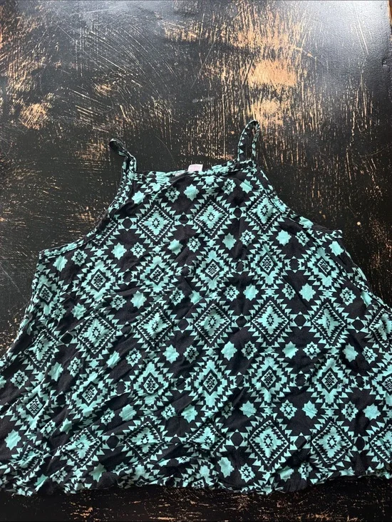 Justice girls Sleeveless Aztec Print Tank Top - Teal & Black