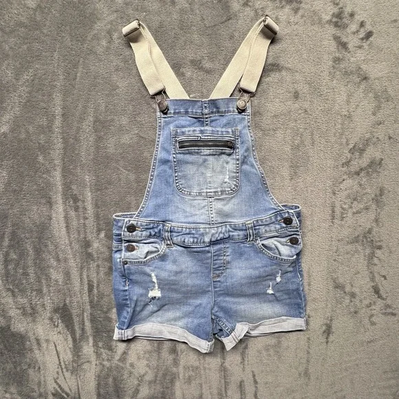 Justice Girls Overalls Short Bib Style Size 14‎ Jeans Blue Cotton