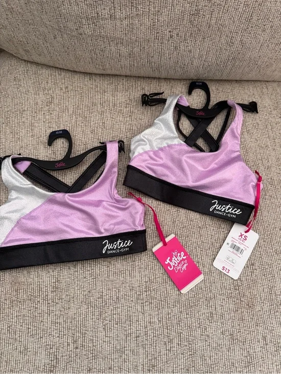 Justice Lavender and Silver Girls' Dance-Gym Sports Bra with Black Band