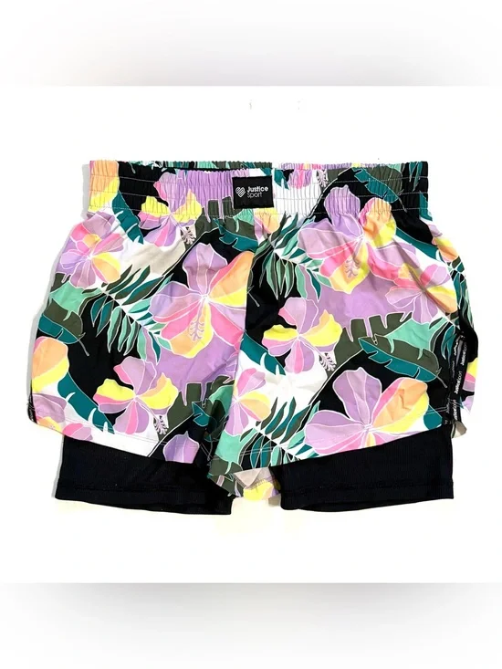 Justice Floral Black, Purple & Mint Layered Active Shorts