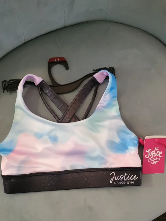 Justice Girls' Pastel Tie-Dye Sports Bra in Blue and Pink