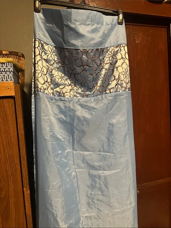 Light Blue Maxi with Metallic Floral Waistband