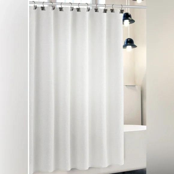 NWOT Shower Curtain: White, Waffle-Pattern, Grommet Holes