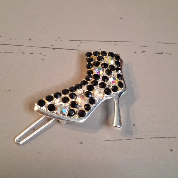 Black Rhinestone High Heel Barette