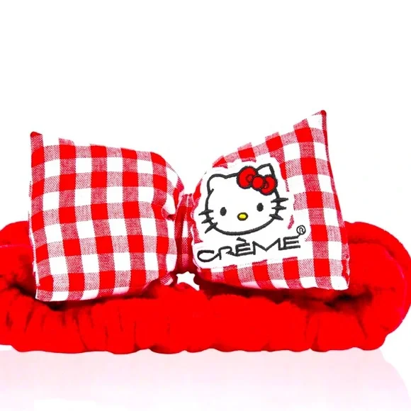 HELLO KITTY PLUSH SPA HEADBAND - RED & WHITE GINGHAM Great Condition, Very Cute.