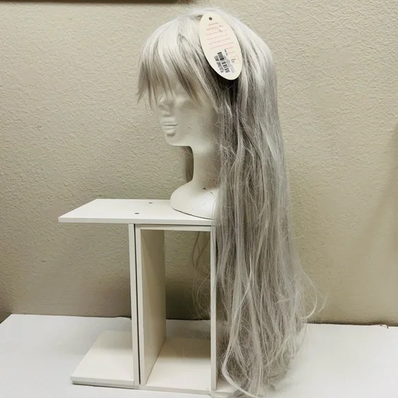 Jinruili 100% Kanekalon Wig 27” Straight Bang Silver Gray Cosplay Hairpiece