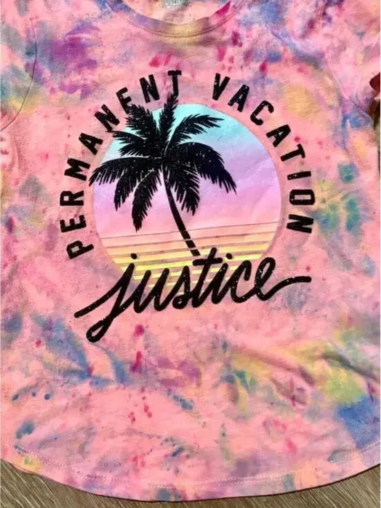Justice Girls Hand Tie-Dyed Upscycled Graphic Tee Size 6