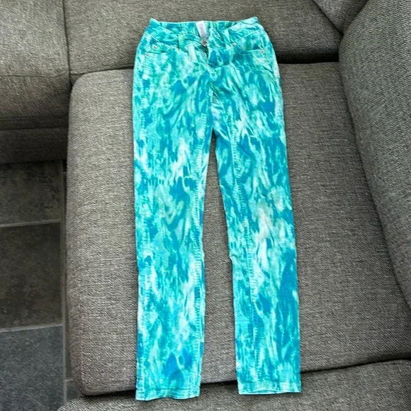 Justice Premium Girls Blue Green tie dye Corduroy Jeans size 10 Slim