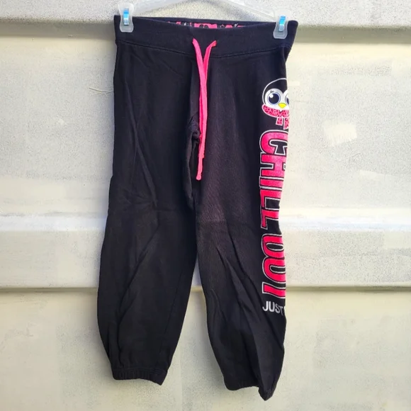 Justice sweatpants winter penguin 7 girls chill out neon pink black