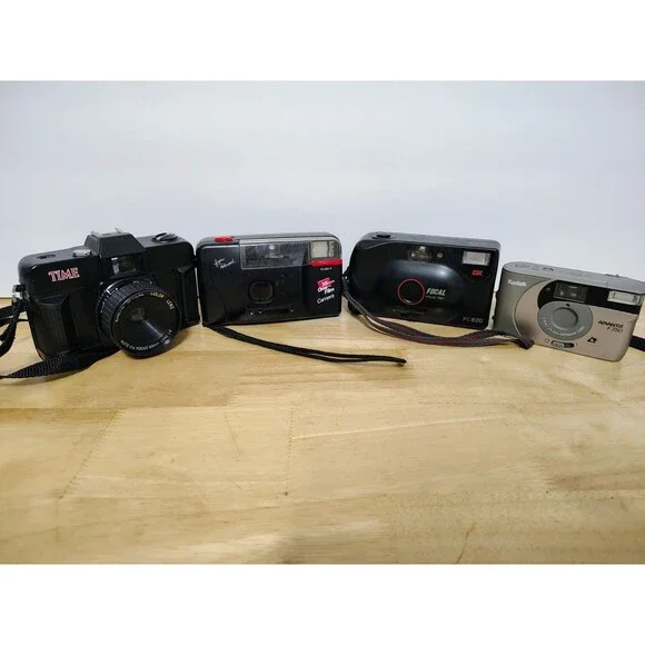 Lot Of Four 35 mm Cameras Kodak Advantix Time Focal Polaroid Brand Untested