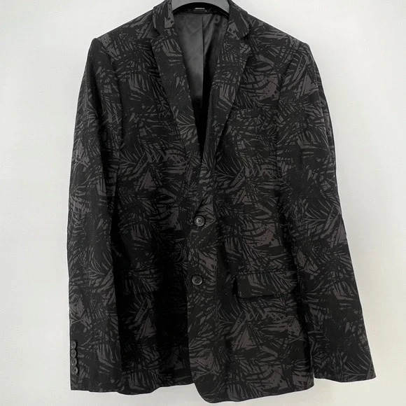 J Ferrar Men's 42L Black Palm Leaf Print Blazer Jacket Slim‎ Fit